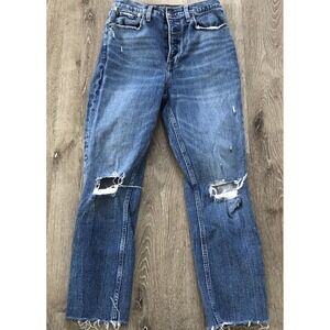 Abercrombie & Fitch Jeans Ultra High Rise Mom‎ Raw Hem Button Fly Sz 27/4R